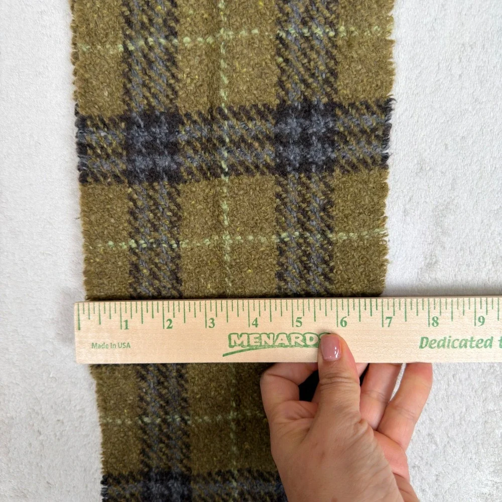 Burberry London Olive Green Plaid Merino Wool Angora Scarf Made in Scotland